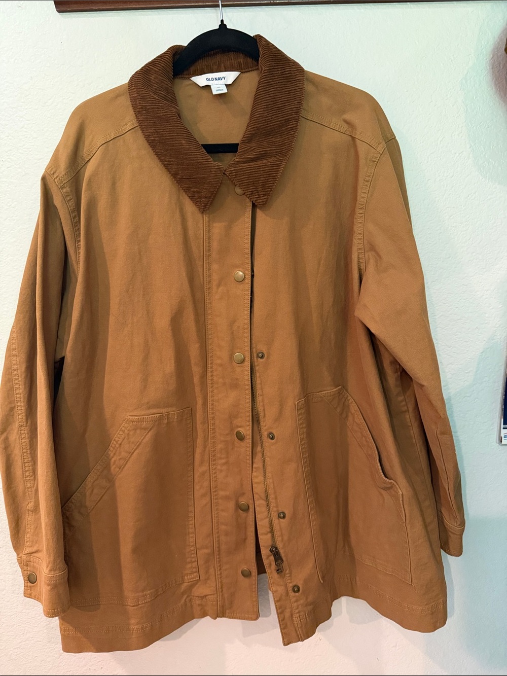 Old Navy Brown/Tan Canvas Oversized Barn Jacket with Corduroy Collar
